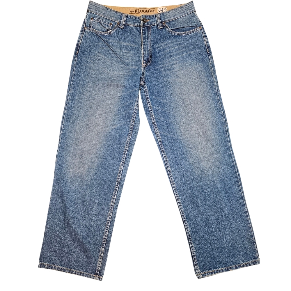 Plugg Mens Jeans 34x32 Blue Wide Leg Loose Skater Rave Baggy 90's Y2K Vintage